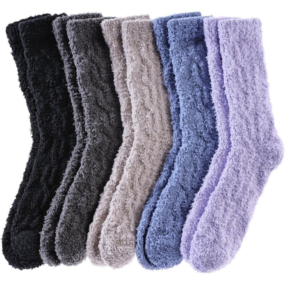 🆕Womens Fuzzy Cozy Fluffy Slipper Pairs Solid Winter Warm Home Sleeping Socks